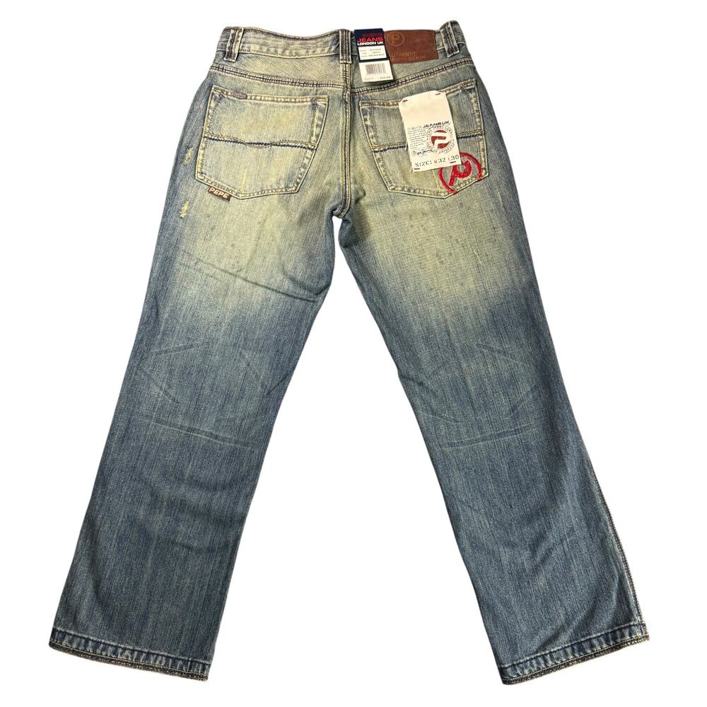 RARE VTG Y2K Pepe Jeans London Mens Embellished Baggy Distressed Blue NWT 32X30